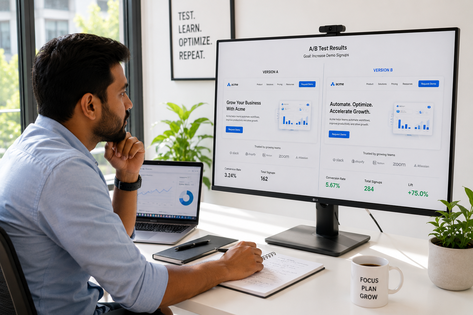 A/B testing dashboards